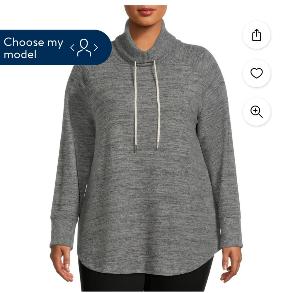 NWT 1X Terra & Sky Charcoal Grey Heather Funnel Neck Raglan Top